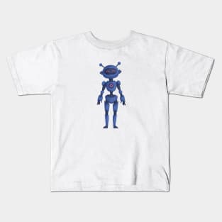 Dark Blue Cute Girl Robot Kids T-Shirt